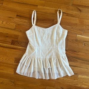 Theory Cream/White Silk Ruffle Sleeveless Blouse